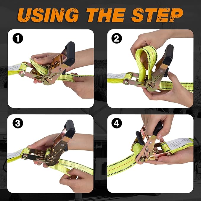 4PC 1.5" x15ft Ratchet Straps Heavy Duty-3000 lbs Break Stength,1000lbs Working Load-Cargo Tie Down Straps with Coated Double J Hooks for Securing Household Appliances, ATVS or Motorcycles