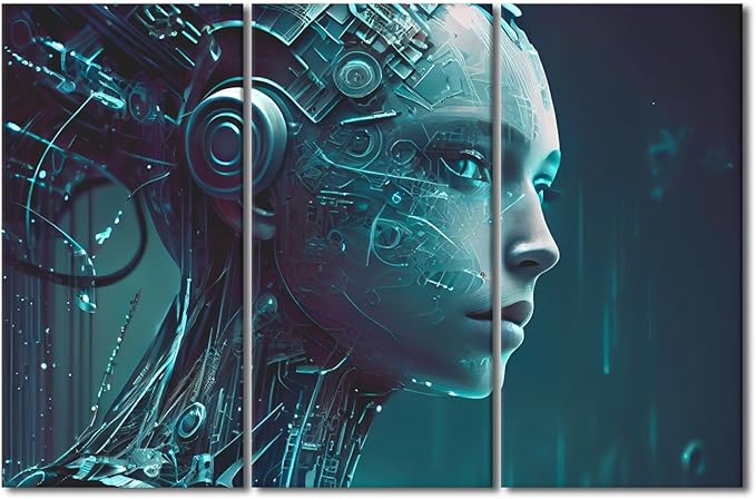TUMOVO Wall Art for Living Room Artificial Intelligence Pictures Print on Canvas 3 Piece Cutting-Edge Technology Canvas Wall Decoration Giclee Artwork Wooden Framed Ready to Hang, 60" Wx40 H