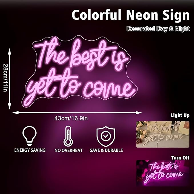 The Best is Get to Come LED Neon Signs for Wall Decor Neon Wall Art Acrylic LED Lights with Hanging Chain Light Up for Bedroom Decor Graduation Bar Pub Wedding Party 5V USB Powered Dimmable