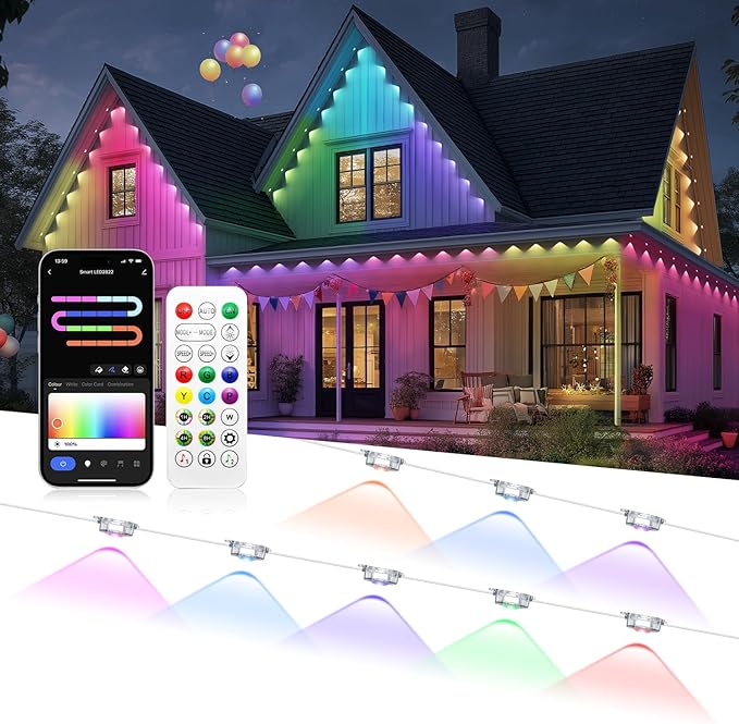 Permanent Outdoor Lights, 400ft RGB+IC Smart Outdoor Lights for House with 200 LED, IP67 Waterproof LED Light for Outdoor Decorations, Work with Remote, APP