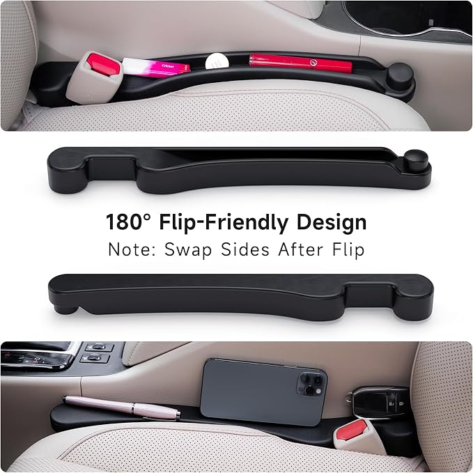 Givifive Car Seat Gap Filler Set of 2, 3IN1 Seat Side Gap Filler Plug with Storage Slot & Hook Function, Soft Foam Universal Fit Car SUV Truck Fill Gap Between Seats Console Organizer���Narrow Black���