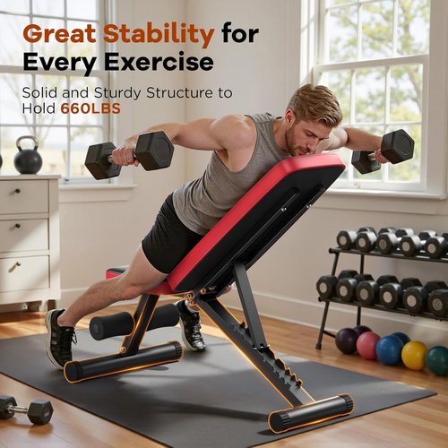 NICEPEOPLE Adjustable Weight Bench - 660LBS Capacity, Compact & Foldable for Home Gym | 8 Backrest Positions