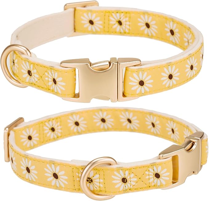 Woven Dog Collar with Metal Buckle Adjustable Jacquard Retro Dog Collars for Small Medium Large Dogs(Daisy,M)