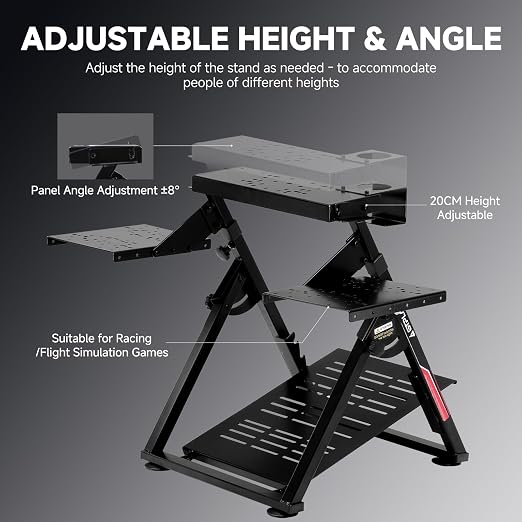 GTPLAYER Flight Racing Simulation Stand Foldable Gaming Stand Compatible with Logitech/Thrustmaster/PXN Gaming Devices Adjustable Stable Simulator Cockpit Stand, Electronic Device Not Included, Black