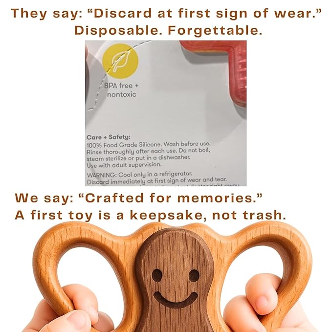 Baby Rattle Wooden Teether 0-12 Months - No BPA NO Plastic - Natural Montessori Baby Toys - Safe Teething Toys for Babies - 100% Beechwood Rattle Gift
