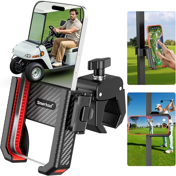 Golf Cart Phone Holder Mount - 3s Phone Clip Install, 1s Lock & Release，Phone Caddy for iPhone Galaxy & More Fits Yamaha Club Car EZGO Icon, Golf Cart Accessories Essentials Gift for Men Women