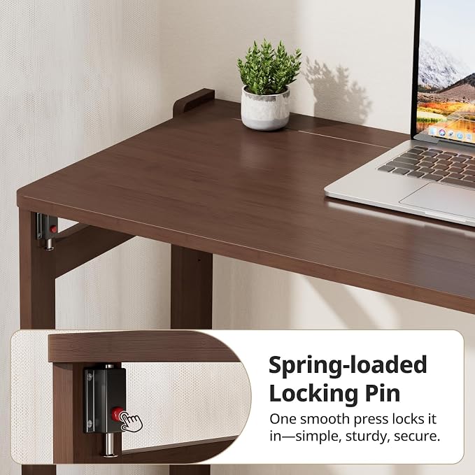 Bamboo Folding Desk for Small Spaces, Small Compact Foldable Desk, Brown | Space Saving Foldable Desk, Writing Desk Computer Table for Bedroom Home Office, Easy Assembly