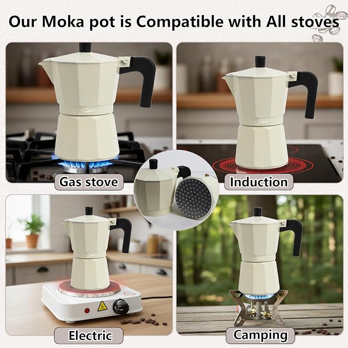 3 Cup Stovetop Espresso Maker Italian Moka Pot, Stove Top Cuban Coffee Maker, Greca Mocha Pot(Premium, 5 oz/150ml)