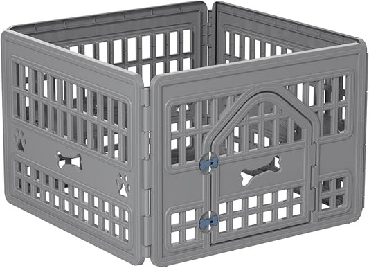 4-Panel Dog Pen Indoor Resin Dog Crate Easy Assemble, Fold It Down, for Dogs Indoor Small, Portable Dog House for Puppies