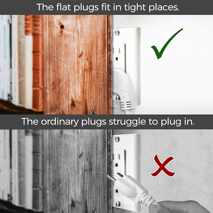 FIRMERST 1875W Flat Plug 1Ft Extension Cord 15A for Home Appliance White (3 Packs)