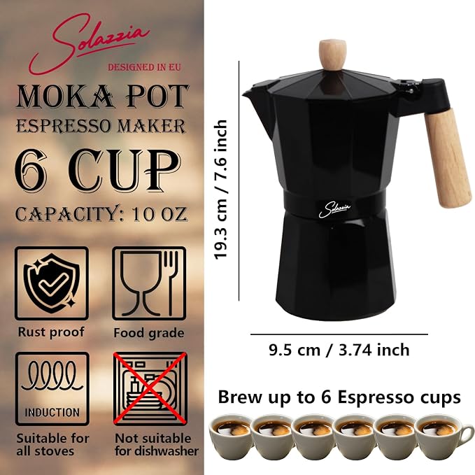 6 Cup Stovetop Espresso Maker Italian Moka Pot, Stove Top Cuban Coffee Maker, Greca Mocha Pot(Premium+, 10 oz/300ml)