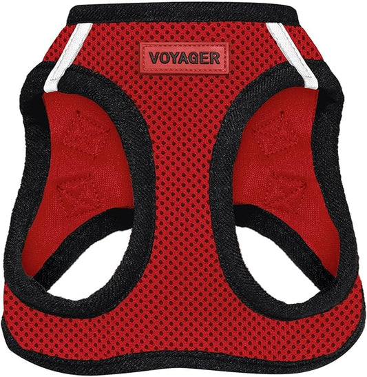 Best Pet Supplies - All Weather Mesh / Plush, Reflective, No Pull Harness for Small, Medium Dogs, Cats - Secure with Hook & Loop Fastener, Buckle, Double D-Rings - Red/Black Trim, XL