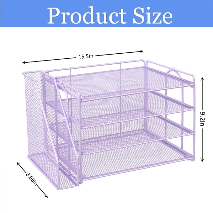 gianotter 4-Tier Paper Organizer With Magazine Holder | Desk Organizers and Accessories, File Organizer for Office Supplies Storag (Purple, 4-Tier)