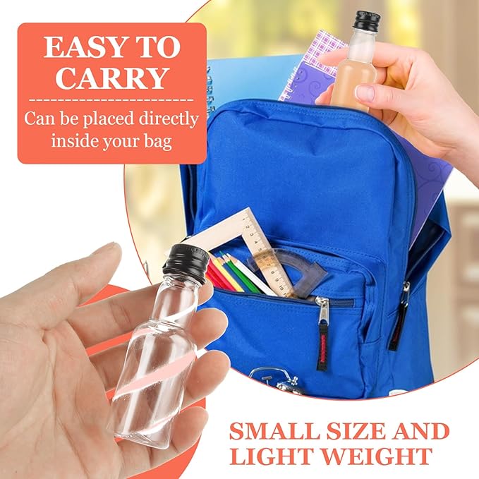 WOPPLXY 100 Pcs Mini Liquor Bottles Set, 1Oz Mini Empty Plastic Alcohol Shot Bottles with Caps, Small Alcohol Bottle with 10 Funnels, 100 Pcs Kraft Tags and Rope, Perfect for Halloween Party Wedding