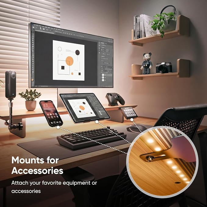 Nanoleaf Smart Monitor Stand, Wood Riser, RGB LED Task & Ambient Light | Ergonomic monitor stand with built-in ambient LED lighting, smart desktop accessory for home office & gaming setups