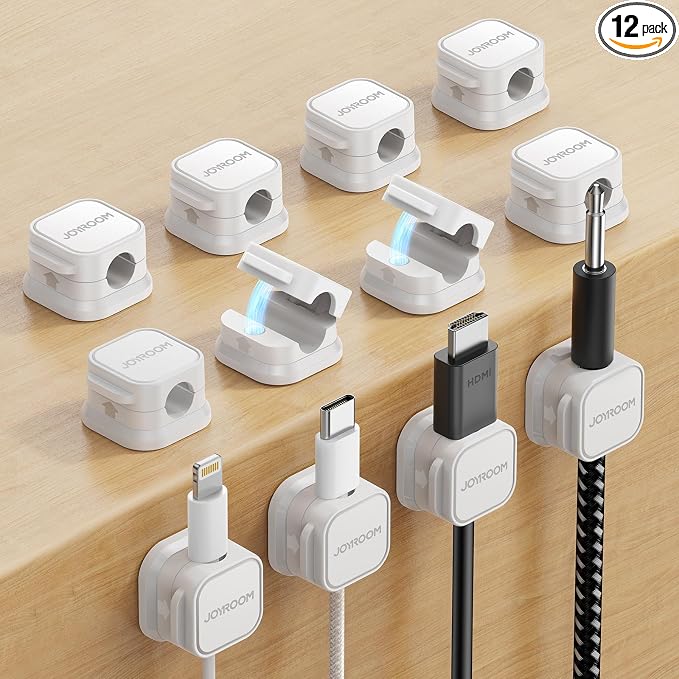 JOYROOM 12 Pack Magnetic Cable Clips, Cord Organizer Adhesive Wire Holder | Home Nightstand Office Desk Accessories, Car Wall Organization, Phone Charger Cord Holder Management, Cable Smooth Adjustable