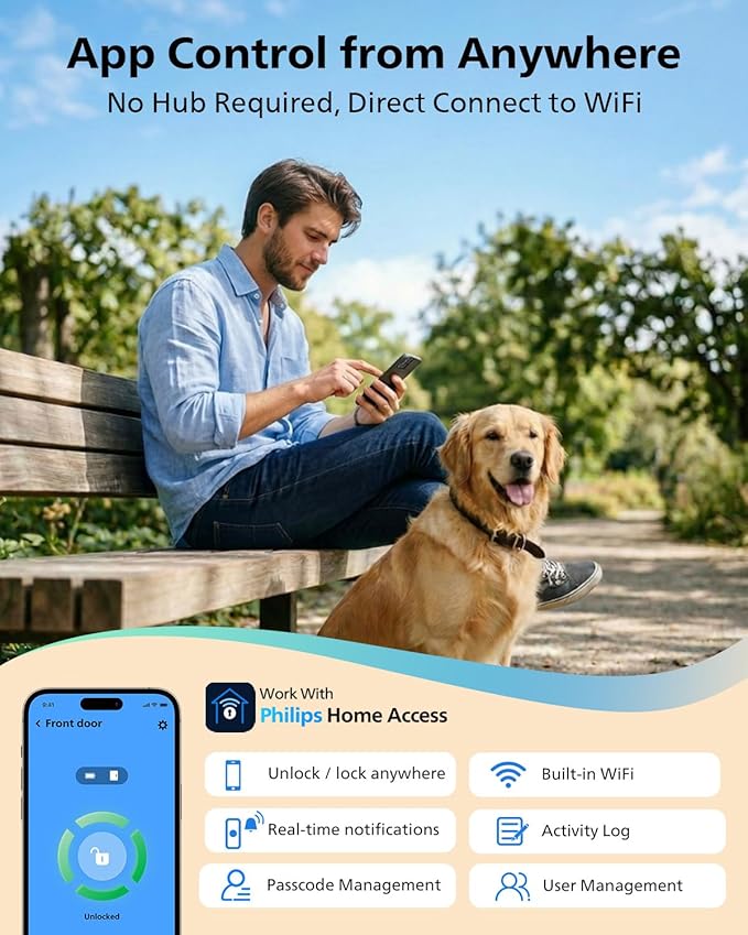 Philips WiFi Smart Keypad Deadbolt Lock, App Remote Control, No Hub Required, Support Alexa & Google Assistant, Keyless Entry Door Lock with Auto Lock, Digital Smart Locks for Front Door, Satin Nickel