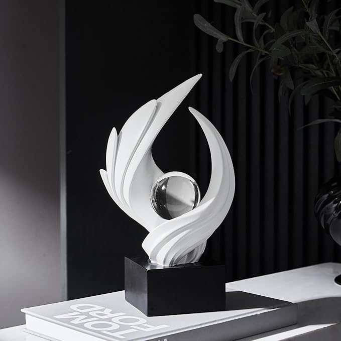 Abstract Art Sculpture, Resin Gold Decorative Statue, Modern White Ornaments for Living Room, Decorativas Modernas for Coffee Table, Entryway & Office Collectibles (White)
