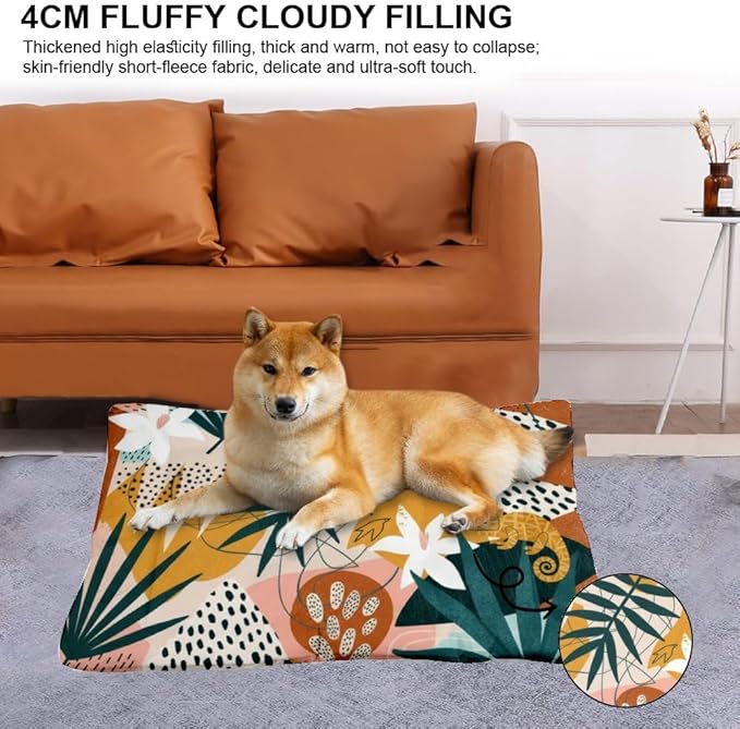 Modern Tropical Colorful Washable Dog Beds for Crates Cage Mat for Dog Crate Kennel Pads Crates Crate Bed Washable Non-Slip Bed Patio Mat Small Indoor Outdoor 24X18 Inch
