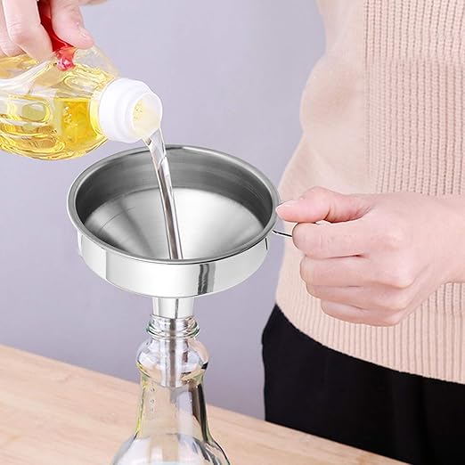 Hemoton 2-Piece 4 Inch Stainless Steel Funnel Set with Strainer for Kitchen Use - Metal Funnel for Precise Liquid and Dry Ingredient Transfer