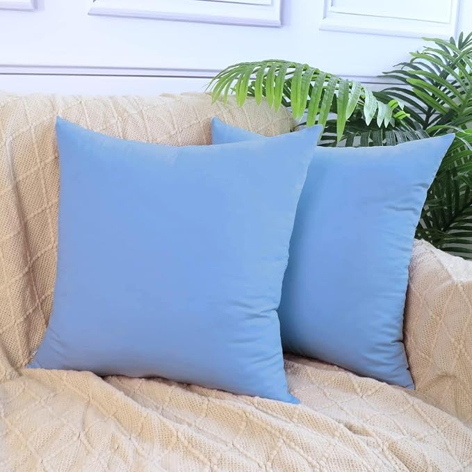 4-Pack 100% Cotton Comfortable Solid Decorative Throw Pillow Case,Thmyo Square Cushion Cover Pillowcase Sublimation Blank Pillow Covers DIY Throw Pillowcase for Sofa(16x16 inch/ 40x40cm,Sky Blue)