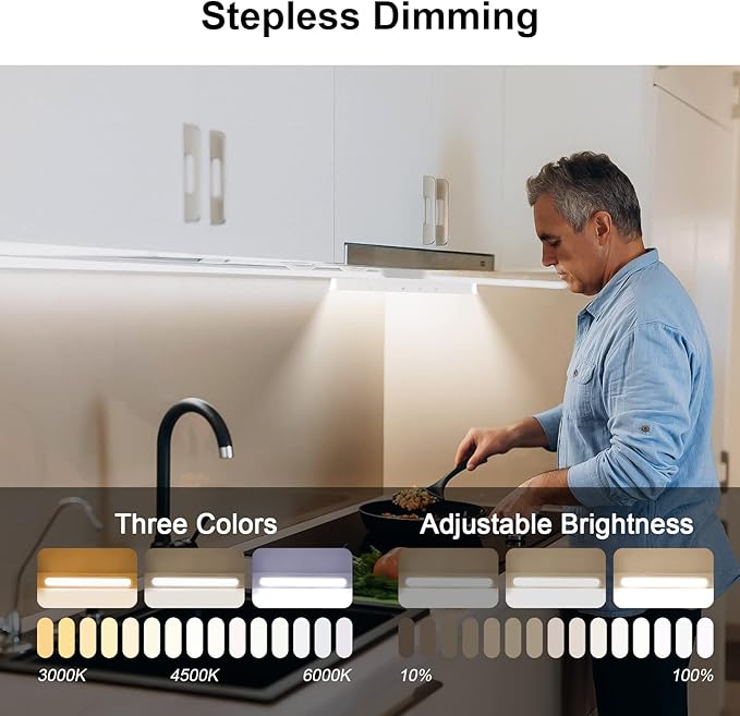 Under Cabinet Lights Wireless, Under Counter Lights for Kitchen Touch Control, Magnetic Closet Lighting, Rechargeable USB-C Battery Powered Lights, Dimmable Color Temperature/Brightness(2Pcs)