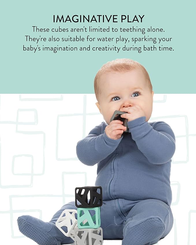 Malarkey Kids Stack N Chew - Mini Cubes Baby Chew Toy Monochrome - Develops Fine Motor Skills, Increases Grip Strength, Stimulates Hand-Eye Coordination (Monochrome)