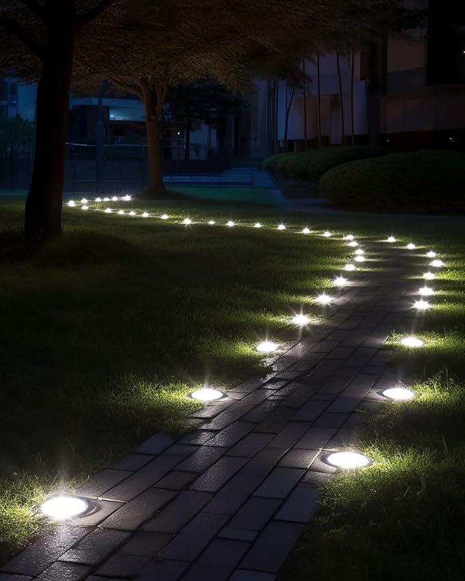 Biling Solar Outdoor Lights 12 Pack, Bright 12 LEDs Solar Ground Lights Waterproof, Flat Landscape Lighting Solar Powered for Yard Walkway Pathway Garden Driveway (White)