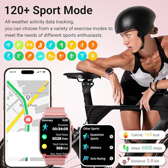 Trendia Smart Watches for Women - 1.83'' HD 2026 Fitness Tracker with Answer and Make Calls with Heart Rate Sleep SpO2 Monitor 120+ Sport Modes IP68 Waterproof and Compatible iPhone and Android Pink