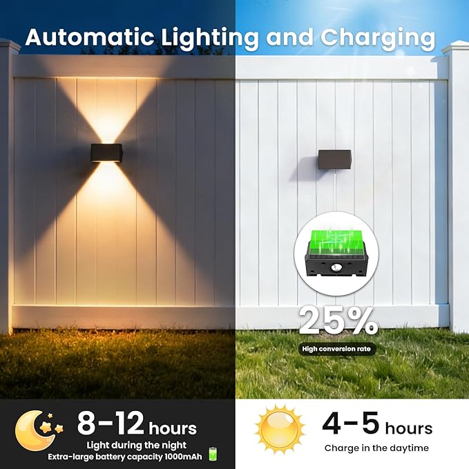 Solar Fence Lights Outdoor, 16-Pack Fence Lights Solar Powered with Up/Down Buttons, IP67 Waterproof for Outside, 120LM Auto Dusk to Dawn for Wall/Patio/Yard/Railing/Deck/Pathway (Warm White)