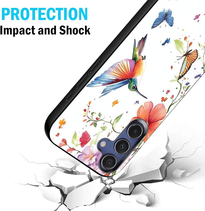 Designed for Galaxy S25 FE Phone Case,Slim Silicone Shockproof Protective Case for Galaxy S25 FE 6.7 inch,Flowers and Hummingbirds Design