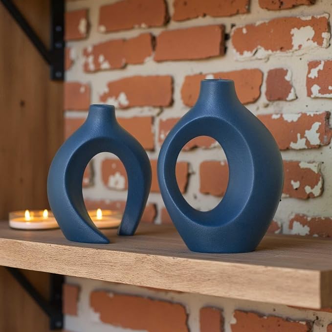 Lvases Snuggle Hollow Ceramic Flower Vase, Minimalist Decorative Vases of 2 | 8.4" Nordic Boho Home Decor Vase for Modern Aesthetic Ins Style Living Room Coffee Table Centerpieces Pampas Grass Decoration
