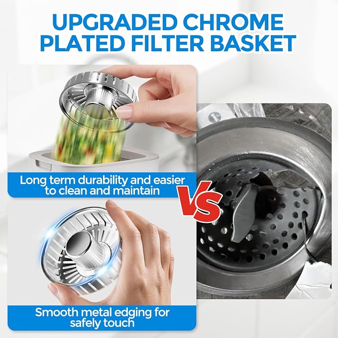 zaa 3 in 1 Kitchen Sink Drain Strainer Stopper Removable Basket Pop-Up | Kitchen Sink Accessories 2 Pack Brushed Silver Stainless - Food Catcher, Odor-Blocking Seal, Fits 3.5" Drain
