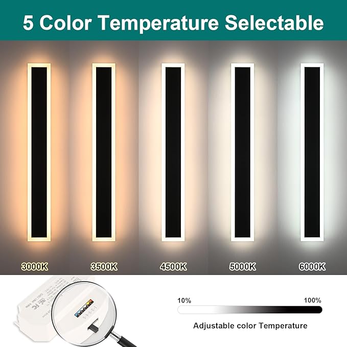 2 Pack Modern Outdoor Wall Lights for Patio,48 inch Long Outdoor LED Wall Lights,Dimmable LED Long Linear Exterior Lighting,Outside Linear Wall Light for Front Door,Garage,Enterway