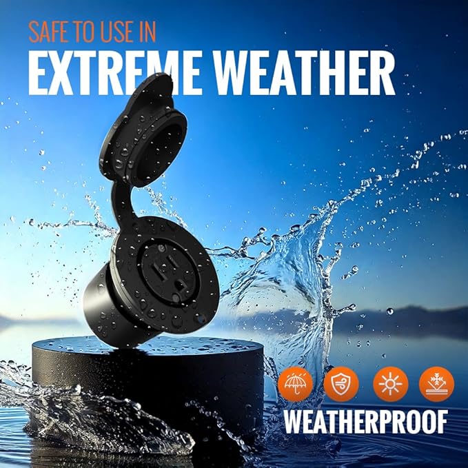 10 Foot 15A Weatherproof Outdoor Power Outlet by Journeyman-Pro 15 Amp 110/120 Volt 5-15R Receptacle Kit with Integrated (10' FT) 120" Extension Cord + Waterproof Rubber Cover (Black)