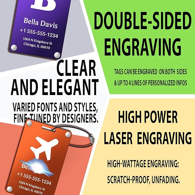 Luggage Tags for Suitcases 4 Pack: Personalized Luggage Tags for Backpacks & Bags Tags with Coustomizable Texts (Red)