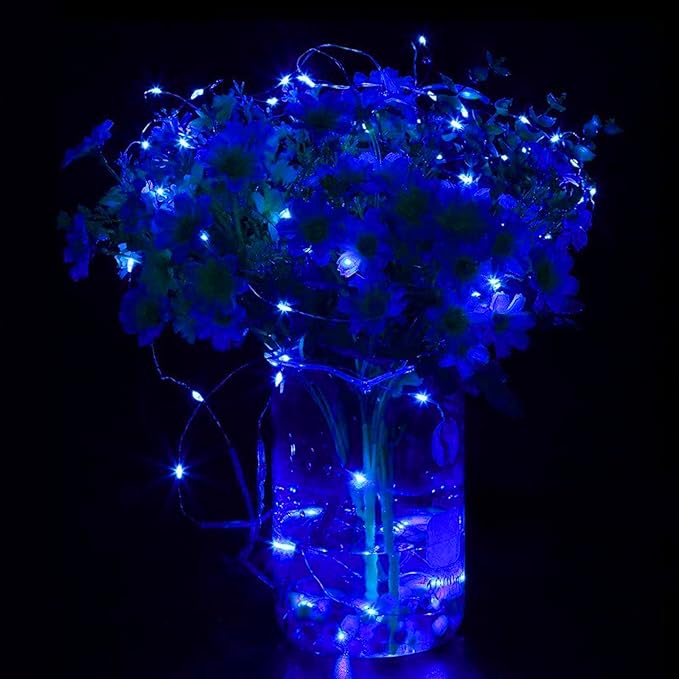 12 Pack Fairy Lights Battery Operated 7 Feet 20 LED Waterproof Christmas String Lights Silver Wire Firefly Starry Moon for Bedroom DIY Party Wedding Patio (Blue)