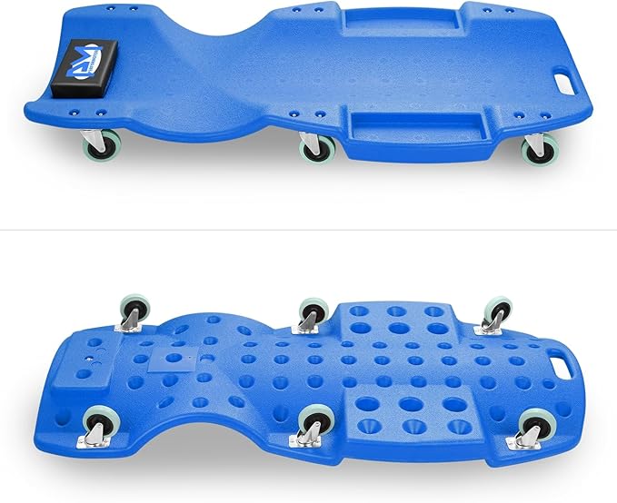 PM PERFORMOTOR Inches Heavy-Duty Low-Profile Roller Automotive Creeper with Padded Headrest, Blue, PM-TOL-CPC48-BL