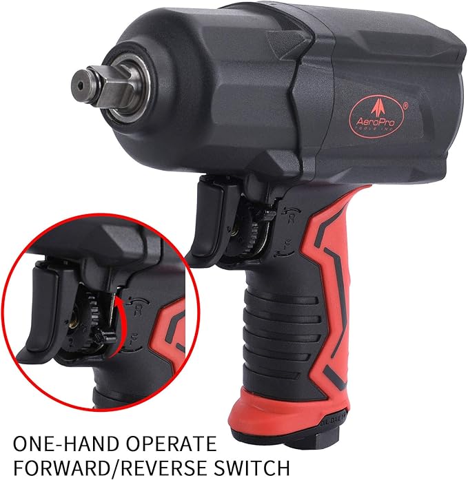 AEROPRO TOOLS 1/2-Inch Composite Air Impact Wrench(A301), Twin Hammer, 1200FT-LBS Max Loosening Torque, 7000RPM, Heavy Duty Pneumatic Impact Gun, for Auto Repair, Tire Shop