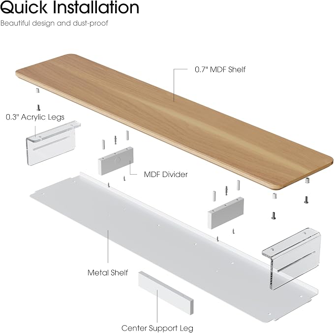 Fenge 42.5" Dual Monitor Stand with Clear Acrylic Legs, Dark Oak | Clear acrylic, storage compartment, 2-tier home office monitor riser, wide large desktop shelf fit monitor/laptop/printer
