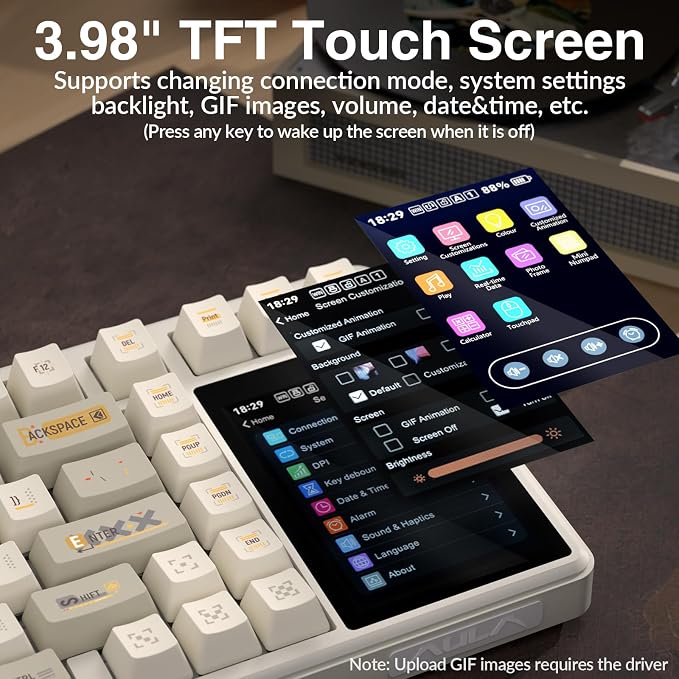 Aula L99 Wireless Mechanical Gaming Creamy Keyboard with Smart Touch Screen | Tri-Mode Hot Swappable Custom Keyboard,RGB Backlit,PBT Keycap,Gasket Mount Creamy Sounding Keyboards for Office PC,84 Keys