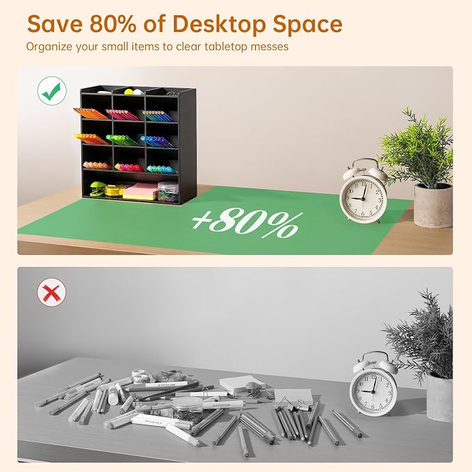 BEYGORM Acrylic Vertical Marker Organizer for 150 Markers, Desk Orgaizer | 13 Compartments Clear Angled Pen & Pencil Holder, Large Stationery & Art Supply Storage for School (10.2 x 9.8 x 4 Inch)