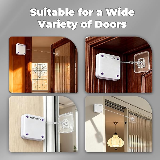 SHIMIDO Upgraded Retractable Automatic Door Closer - Tool-Free Installation, Powerful 3.5lb Pull Shuts Doors Completely - Compact Universal Fit for Screen, Sliding & Almost All Doors (4 Pack White)