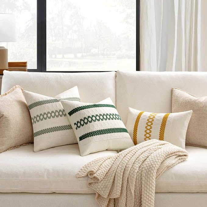 MIULEE Set of 2 Sage Green Boho Decorative Pillow Covers 16x16 Inch | Farmhouse Couch Throw Pillows, Modern Cotton Cushion Covers, Macrame Woven Spring Home Decor for Bed Sofa Chair