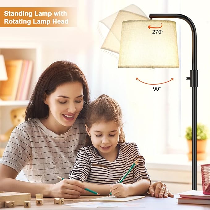 Ambimall 𝐅𝐮𝐥𝐥𝐲 𝐃𝐢𝐦𝐦𝐚𝐛𝐥𝐞 Floor Lamp - Floor Lamps with 9W 𝐋𝐄𝐃 Bulb, Standing Lamps for Living Room with Adjust Head, Modern Standing Tall Light Rotary Switch for Office(Black and Grey)