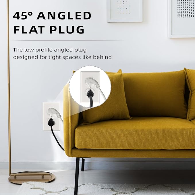 EP 15 Ft Flat Plug Extension Cord, 16 AWG 3 Prong Grounded White Low Profile Extension Cable for Indoor