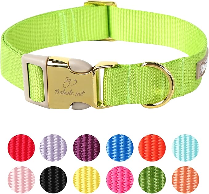 Nylon Dog Collar - Adjustable Fluorescent Green Soft Webbing Dog Collars for Small Medium Large Dogs Boy Girl Puppy Collar with Safety Metal Buckle XL