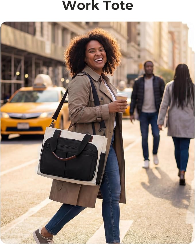 BAGSMART Small Tote Bag for Women, 13'' Laptop Canvas Work Bag with Zipper | 30oz/40oz Tumble & 11 Pockets Travel Tote, Teachers/Nurses, Lightweight Canvas or Water-Resistant Puffer Taslon Crossbody Bag