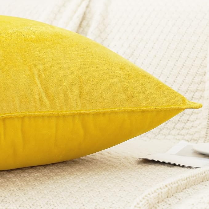 Velvet Yellow Throw Pillow Covers 24”x24”Pack of 2 Soft Decorative | Square Cushion Covers for Couch Sofa Bed Livingroom Car Home Decor,60x60Cm