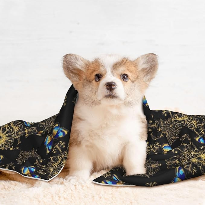Two Sided Plush Pet Blanket for Crates Carriers Home Use, Colorful Mandala Art Flower Tie Dye, Reversible Throw with Cozy Dot Fabric and Silky Reverse for Small Large Pets